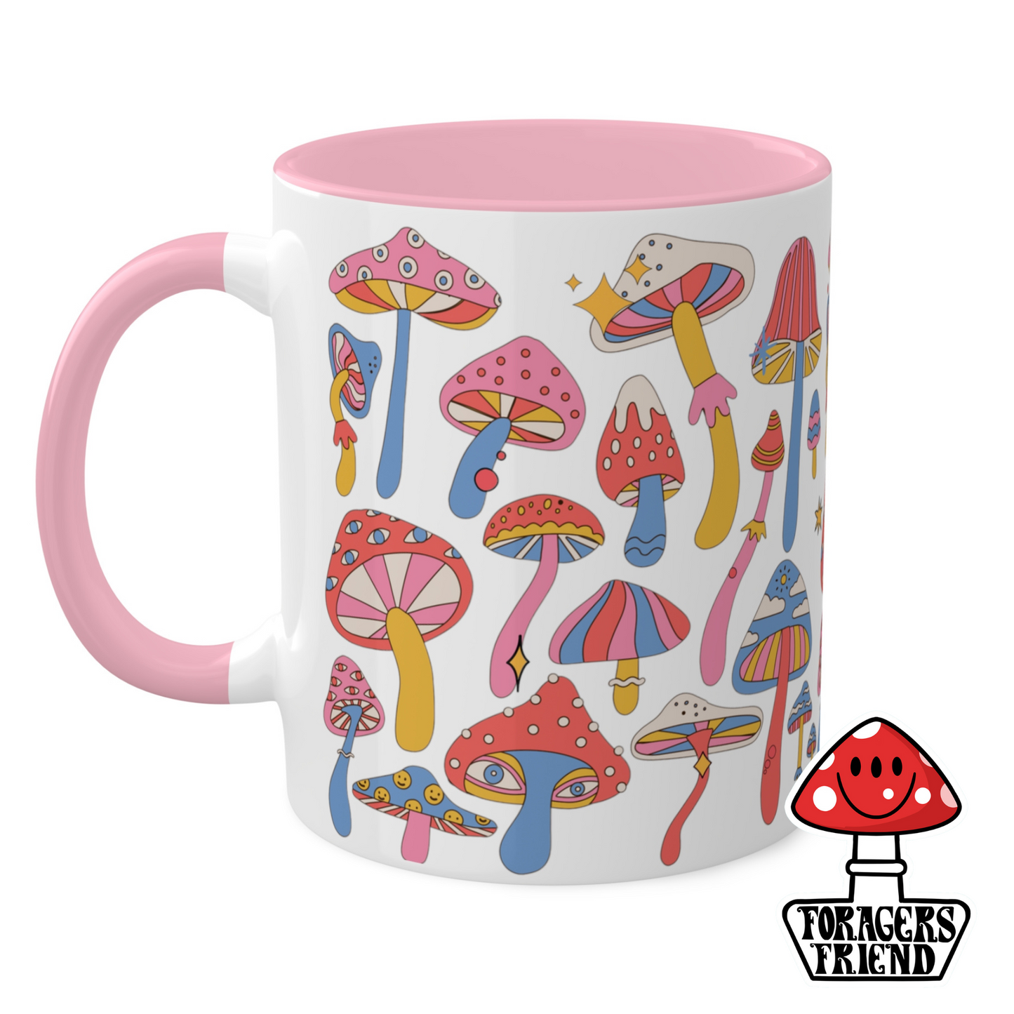 Foragers Friend Mushroom Mug | Mushroom Ceramic Mug | Fungi Grower & Forager Gift | Mushroom Lover | Hippy Trippy Pink