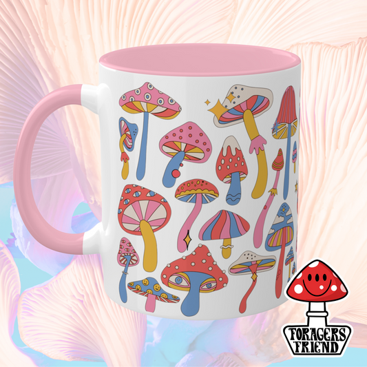 Foragers Friend Mushroom Mug | Mushroom Ceramic Mug | Fungi Grower & Forager Gift | Mushroom Lover | Hippy Trippy Pink