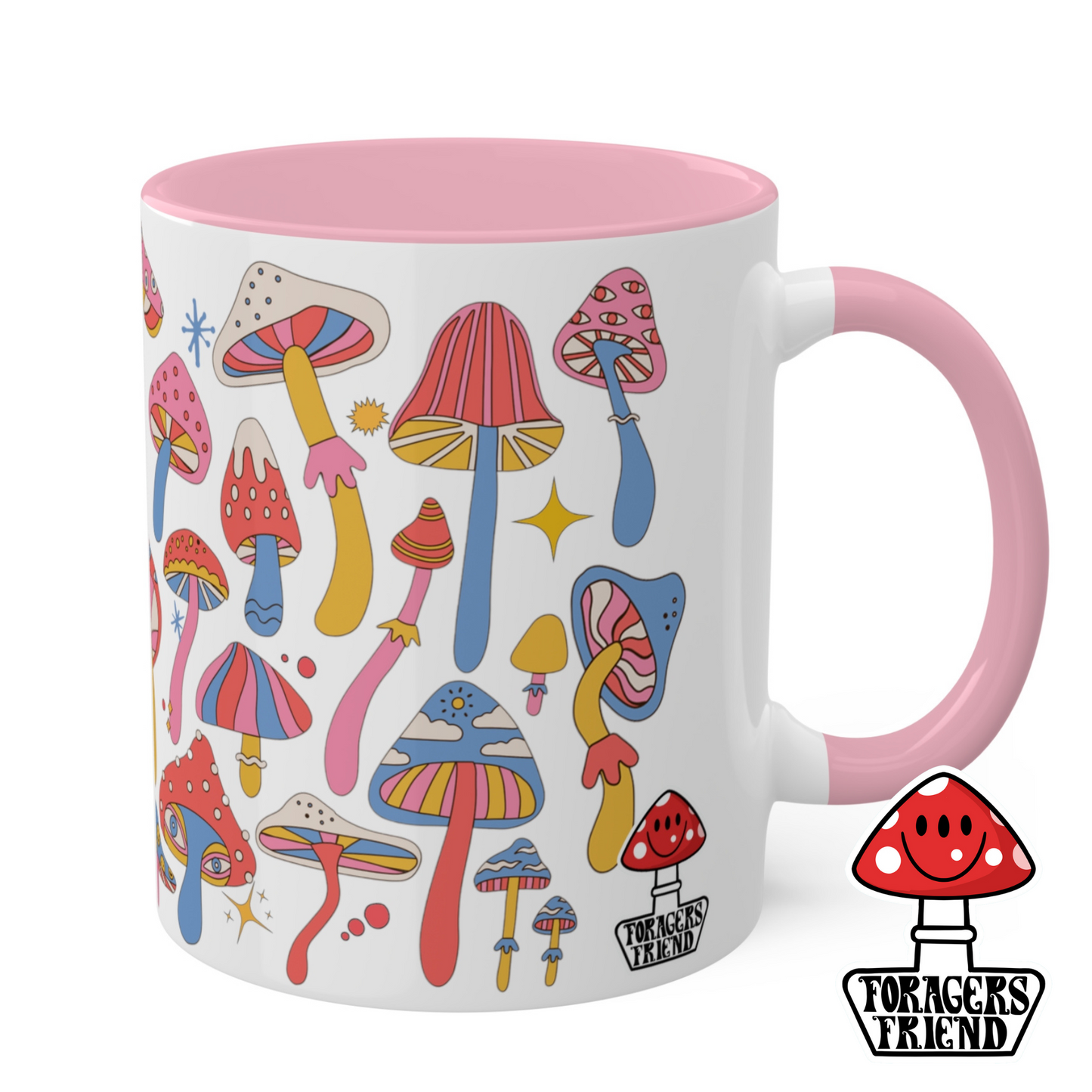 Foragers Friend Mushroom Mug | Mushroom Ceramic Mug | Fungi Grower & Forager Gift | Mushroom Lover | Hippy Trippy Pink